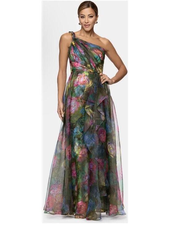 Dresses & Skirts - New Xscape Evenings One-Shoulder Floral Organza Gown In Green/ Multi Sz 8 $298